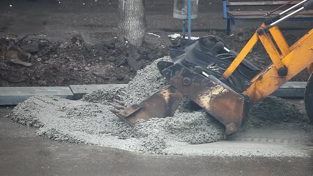 Road Works, Excavator Gaining Rubble