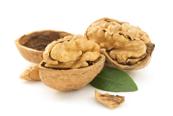 walnuts on white background