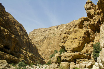 Wadi Shab with emerald green water, one of the most famous and a