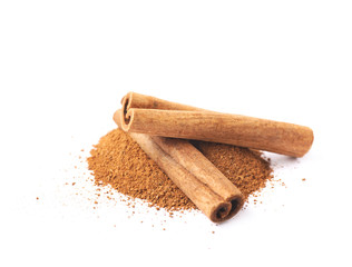 Pile of cinnamon powder isolated