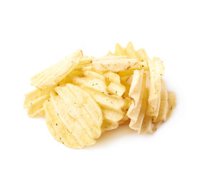 Pile of multiple potato chips isolated
