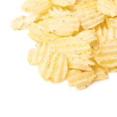 Pile of multiple potato chips isolated