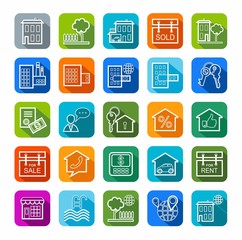 Real estate, sale, rent, badges, color, line. 