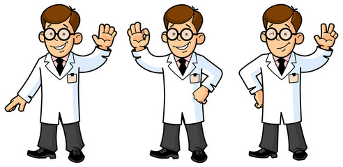 Doctor, Engineer, Scientist or Laboratory. Gestures and Emotions. Set of Mascots.