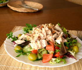 Fresh Mixed Vegetable Salad With Chicken Meat