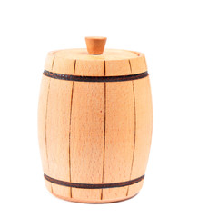 Wooden barrel on white