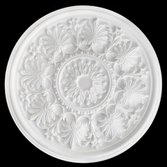 Ceiling Centres or plaster Ceiling Roses. isolated on black