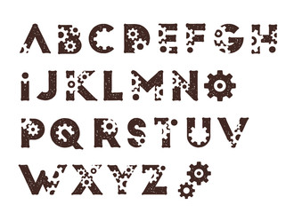 steampunk mechanic cog latin alphabets typedesign vector