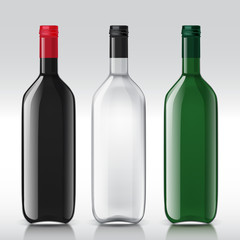 Set of transparent bottles for different wines. These templates are perfect for your design. illustration