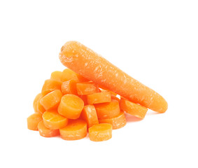 Pile of baby carrot slices isolated