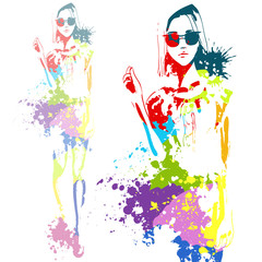 Obraz premium trendy look girl with color splashes