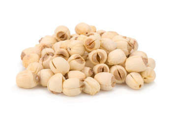 Dried lotus seeds on white background
