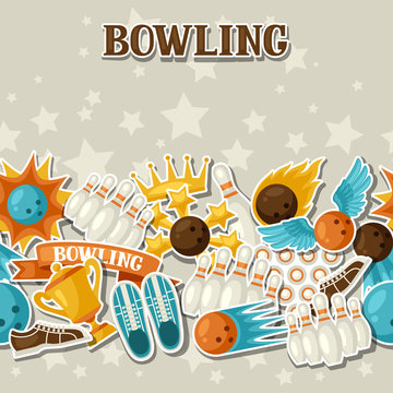 Seamless pattern with bowling items. Background made without clipping mask. Easy to use for backdrop, textile, wrapping paper