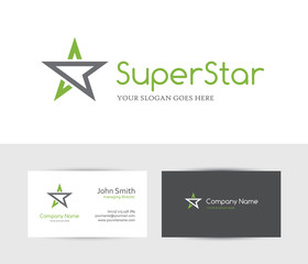 Green star logo and business card design template