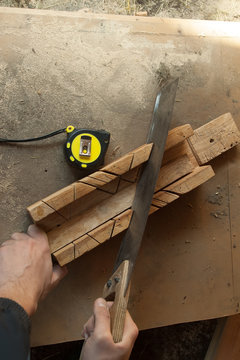 Miter Box And Saw For Industrial Work.