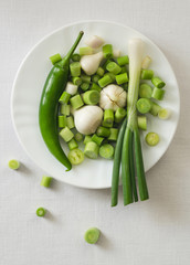 Green onion, pepper and white garlic