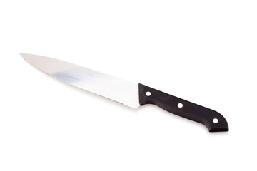 steel kitchen knives on white background