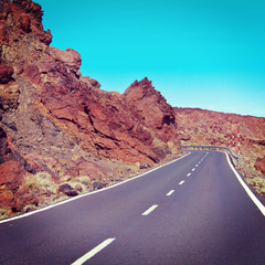 road in the frozen lava at crater