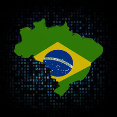 Brazil map flag on hex code illustration