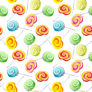 Lolli pop seamless pattern. Watercolor 