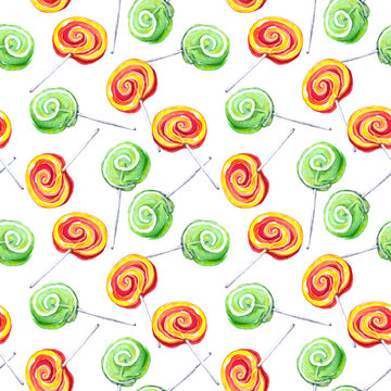 Lollypop repeating pattern. Water colour 