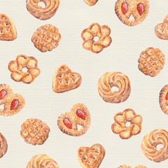 Seamless cookies wallpaper. Baking food design isolated