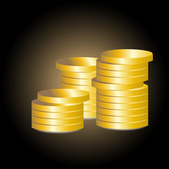 Illustration of gold coin with reflection on dark background