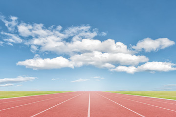 Athlete track or running track with blue sky background