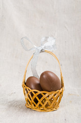 chocolate eggs in a basket