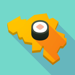 Long shadow map of Belgium with a piece of sushi maki