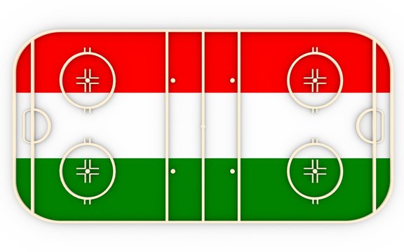Ice hockey field textured by Hungary flag. Relative to world competition