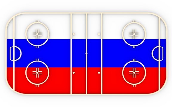 Ice hockey field textured by Russia flag. Relative to world competition