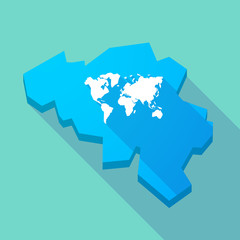 Long shadow map of Belgium with a world map