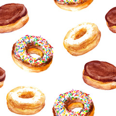 Hand painted seamless background with cookies - donuts 
