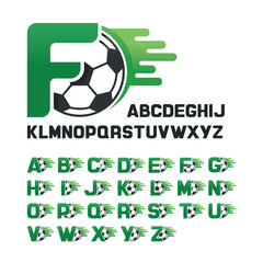 English Alphabet set with Football graphics and movement line, Letters set with Soccer graphics