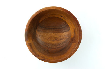 Top view of wooden cup isolated on white background