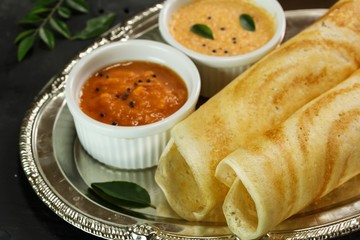 Dosa with chutney, south Indian breakfast