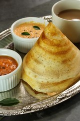 Dosa with Sambar and chutney, south Indian breakfast