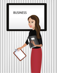 vector image of businesswoman holding notepad and folder