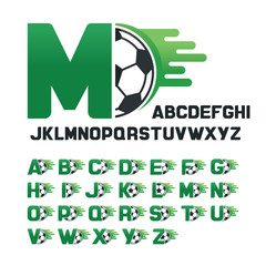 English Alphabet set with Football graphics and movement line, Letters set with Soccer graphics