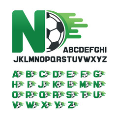 English Alphabet set with Football graphics and movement line, Letters set with Soccer graphics