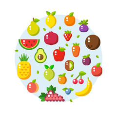 Vector collection of fresh healthy fruits made in flat style. Healthy lifestyle or diet design element
