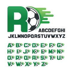 English Alphabet set with Football graphics and movement line, Letters set with Soccer graphics