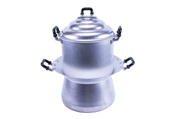 Aluminum steamer pan isolated on white background
