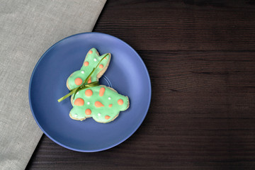 Decorated Easter bunny shaped gingerbread cookie