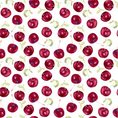 Fruit seamless wallpaper - cherry berries. Watercolour 