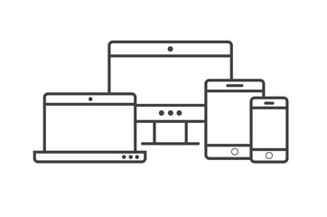 Multi Device Icons: smartphone, tablet, laptop and desktop computer. Vector illustration of responsive web design