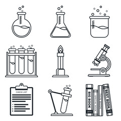 Black lineart icon set. Chemistry. Science