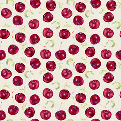 Fototapeta na wymiar Fruit seamless wallpaper - cherry berries. Watercolour 