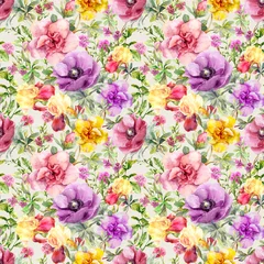 Foto op Plexiglas Flowers in meadow. Seamless floral pattern. Watercolor © zzorik